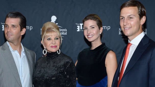 PHOTO: Donald Trump Jr., Ivana Trump, Ivanka Trump and Jared Kushner attend the 9th Annual Eric Trump Foundation Golf Invitational Auction & Dinner at Trump National Golf Club Westchester, in Briarcliff Manor, N.Y., Sept. 21, 2015 (Grant Lamos Iv/Getty Images, FILE)
