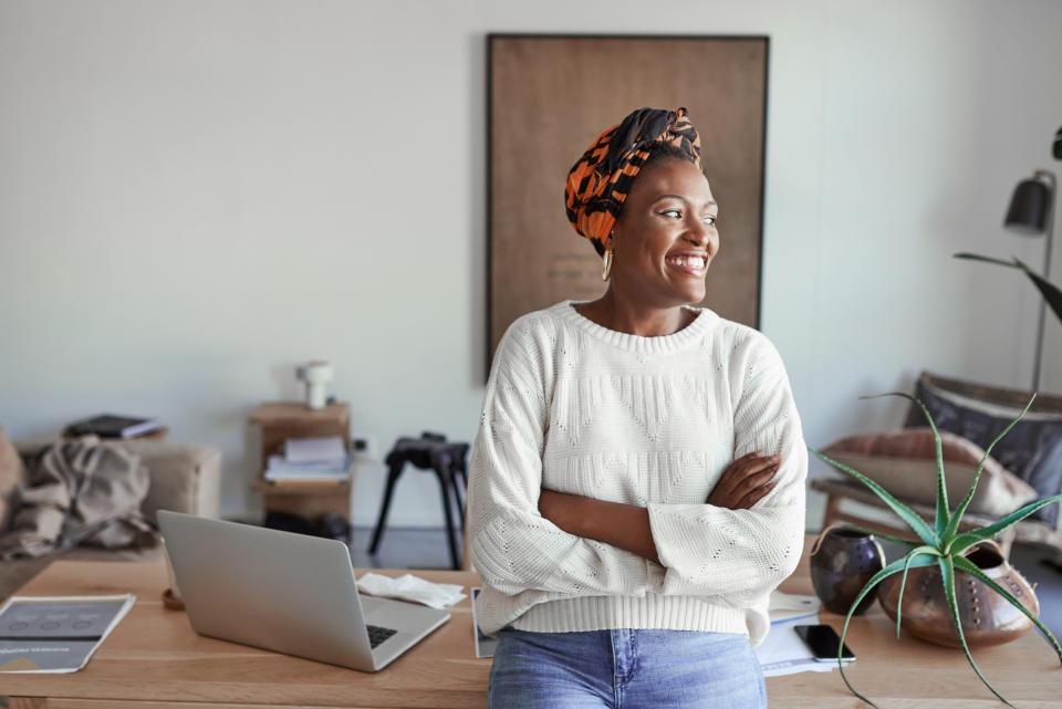 Shot of a young woman in her home office self-employed