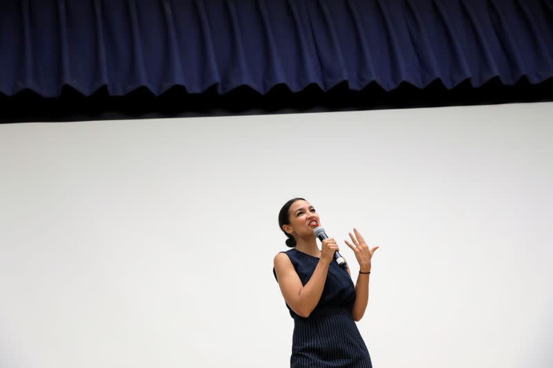 U.S. Rep. Alexandria Ocasio-Cortez (D-NY) participates in a Census Town Hall at the Louis Armstrong Middle School in Queens, New York City