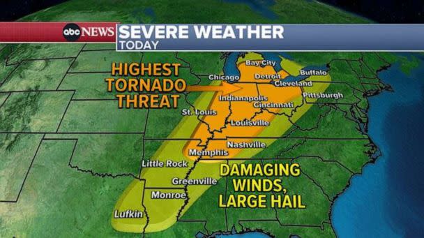 PHOTO: Tornadoes are possible in the Midwest on Wednesday. (ABC News)