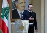 FILE PHOTO: Lebanon's Former Prime Minister Saad Hariri gestures during a speech in Beirut