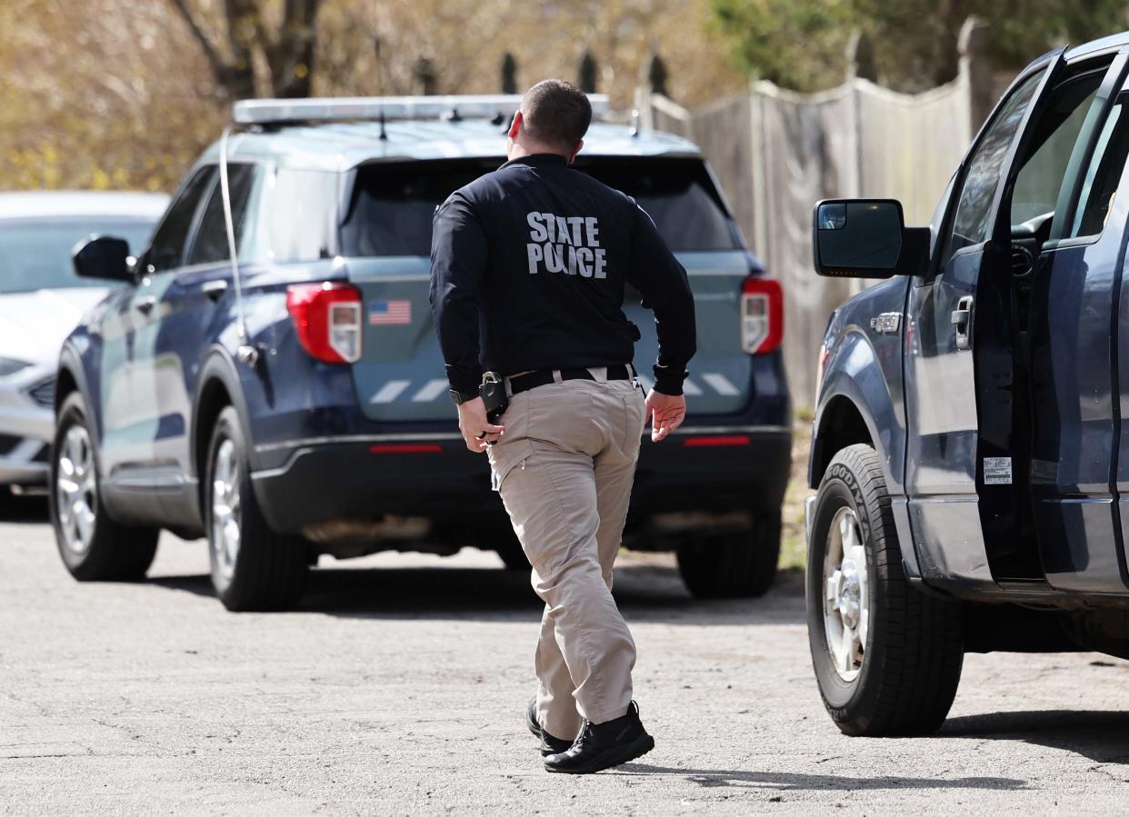 Massachusetts State Police investigate a fatal shooting at 36 Hoover Ave. in Brockton on Easter Sunday, March 31, 2024.