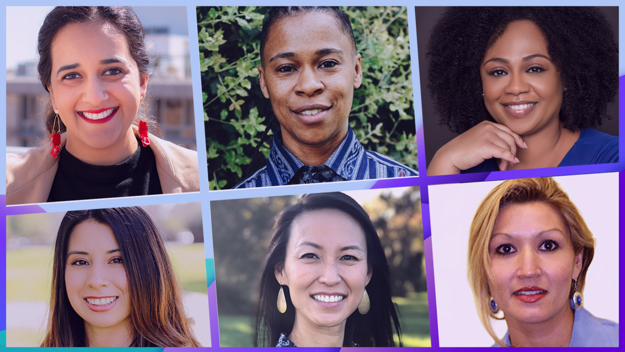 For Mental Health Awareness Month, Yahoo Life checked in with experts, clockwise from top left: Sahaj Kohli, Erica Woodland, Joy Harden Bradford, Carrie Johnson, Jenny Wang, and Adriana Alejandre.