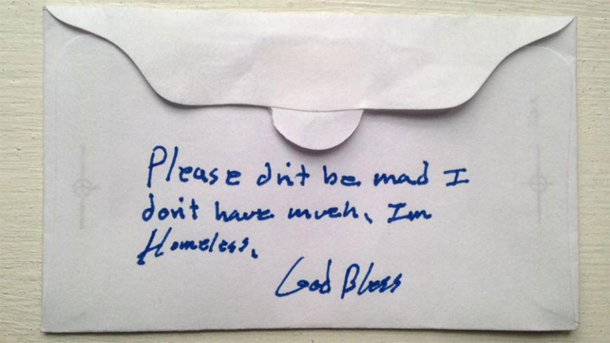 This note was left with the donation. Photo: ABC News US