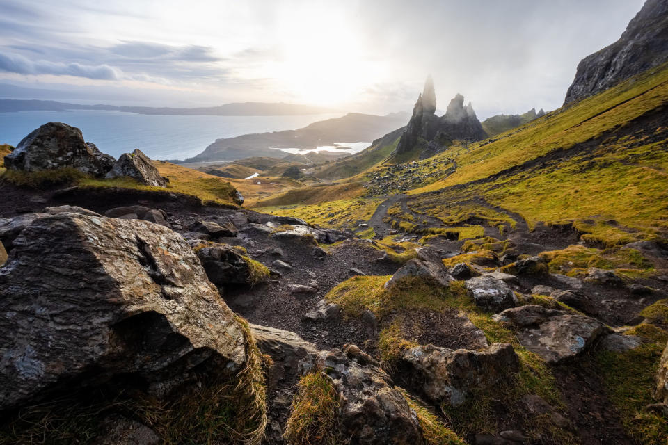 Cliffs against the sea on the Isle of Skye in Scotland.