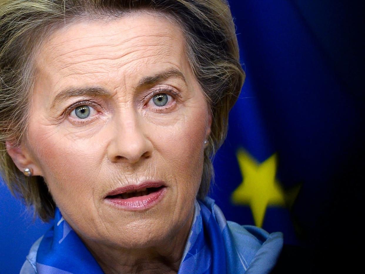 <p>European Commission President Ursula von der Leyen said she is alarmed by tech companies’ role in Capitol violence </p> (Getty)