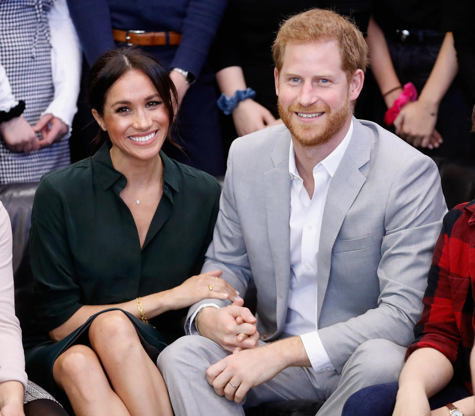 Prince Harry and Meghan Markle during an official visit to Sussex on October 3, 2018 in Peacehaven, United Kingdom.  The Duke and Duchess married on May 19th 2018 in Windsor and were conferred The Duke & Duchess of Sussex by The Queen.