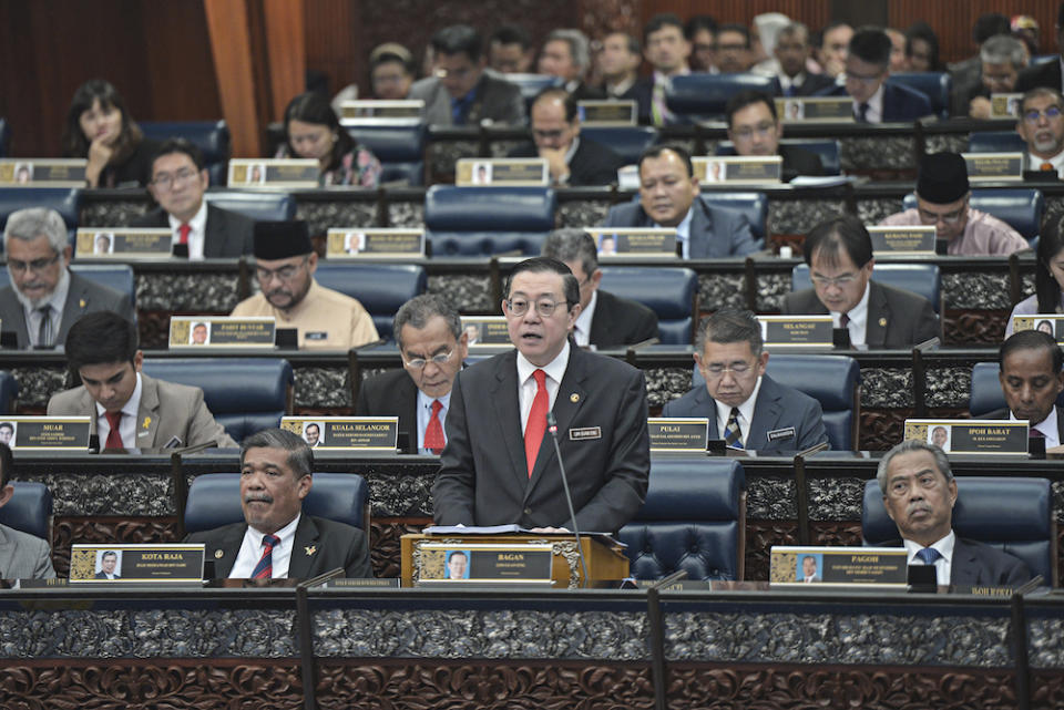 Finance Minister Lim Guan Eng tables Budget 2020 in Parliament October 11, 2019.― Picture by Shafwan Zaidon