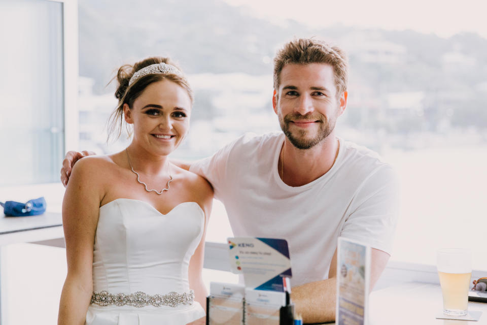 Liam Hemsworth and bride at Currumbin Beach Vikings Surf Life Saving Club 