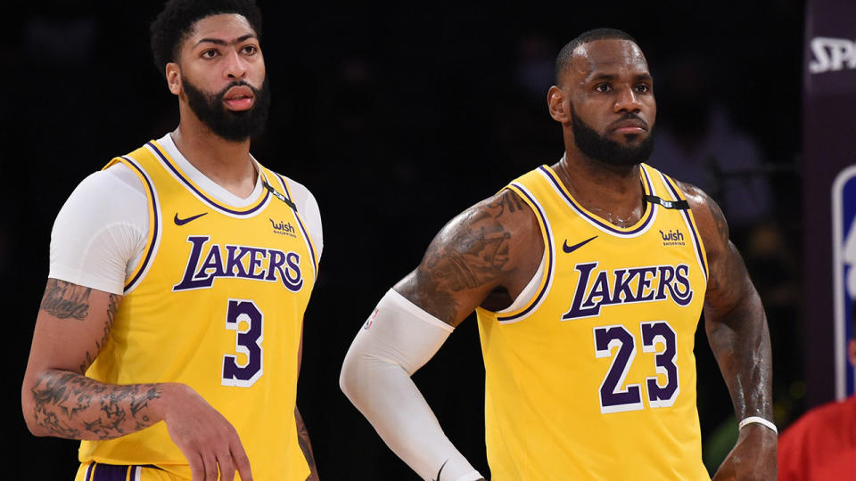 Anthony Davis and LeBron James, pictured here during the Lakers' win over Golden State.