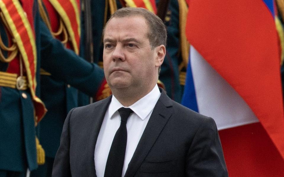 Dmitry Medvedev, deputy chairman of the Russian Security Council, was once lauded as a liberal president but has since become one of the most hawkish supporters of Vladimir Putin's invasion of Ukraine - Yekaterina Shtukina/ AFP