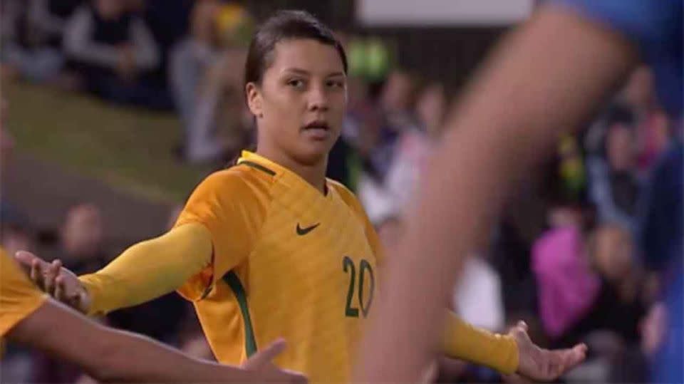 Sam Kerr shocked by the dismissal. Pic: Fox Sports