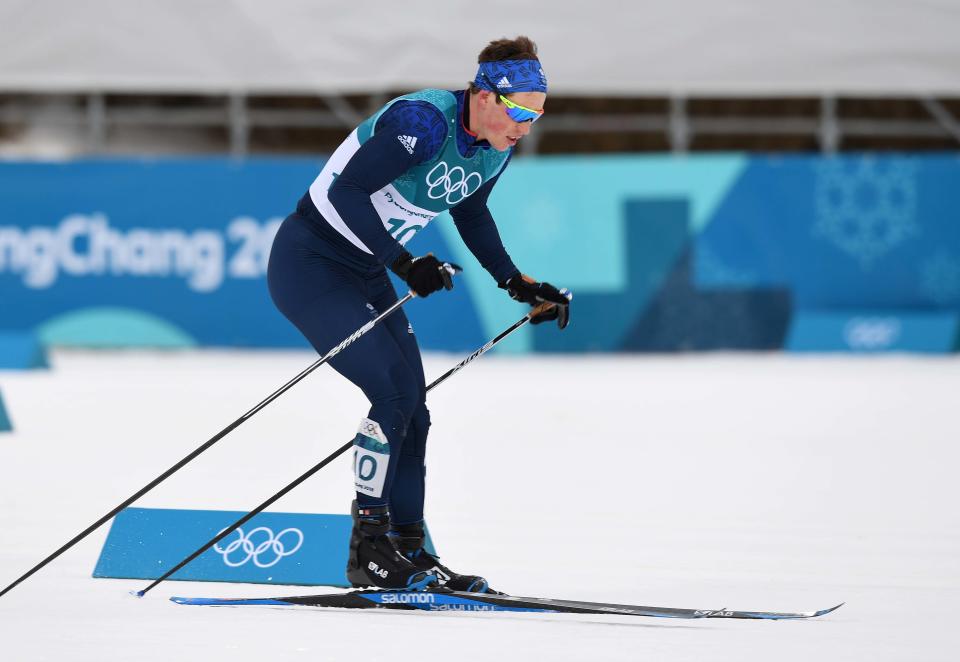 Andrew Musgrave goes in the 15km cross-country skiing on Friday