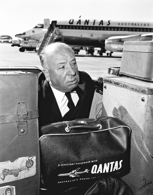 Movie director Alfred Hitchcock departs Australia by Qantas at Sydney Airport at Mascot on 15 May 1960.