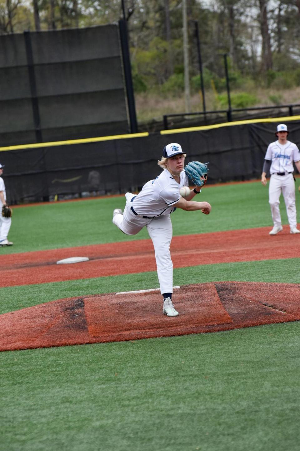 Belleville East’s Zander Mueth delivers a pitch during a game earlier this season. Mueth is one of the key hurlers on a talented Lancers pitching staff.