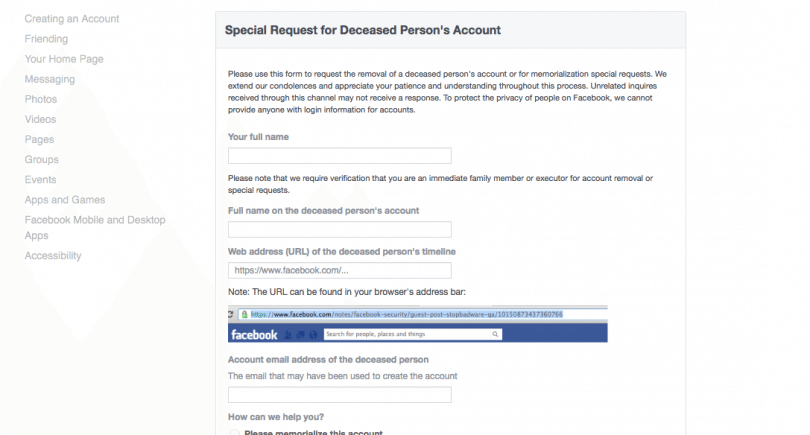 facebook memorialize delete dead person account