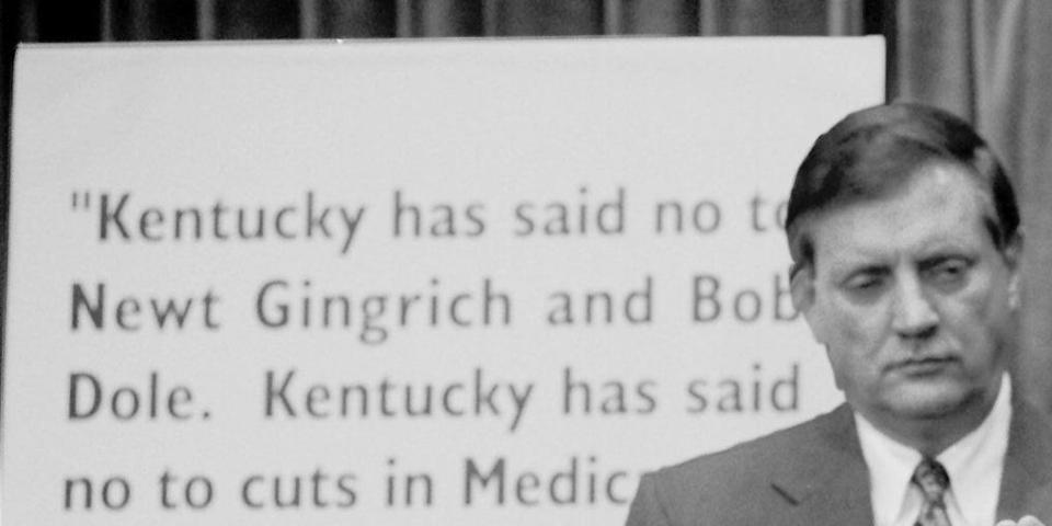 ep Martin Frost (D-TX) holds a press conference to discuss election results. - Frost and Lewis F. Payne (D-VA) in the background link Newt Gingrich and the Contract with America.