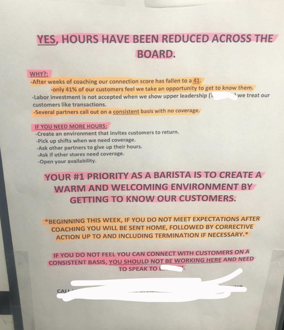 sign that says that hours have been reduced