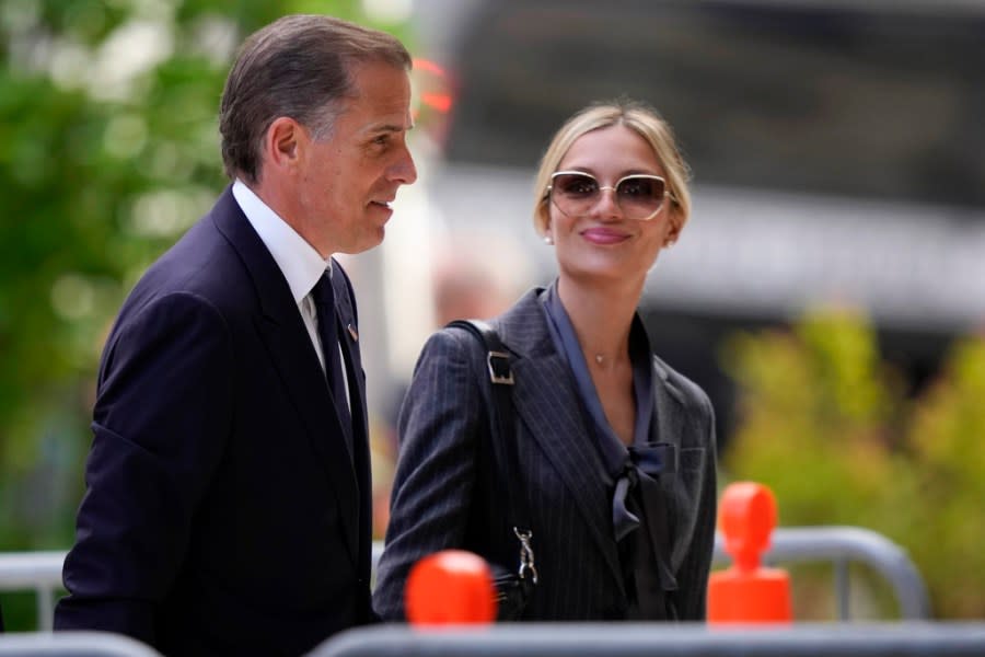 Hunter Biden, left, and his wife, Melissa Cohen Biden, arrives at federal court, Monday, June 3, 2024, in Wilmington, Del. (AP Photo/Matt Slocum)