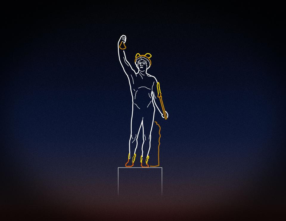 A rendering of an image of the Hermes statue that will be created by lit-up drones at the Friends of Villa Terrace drone show on July 10.