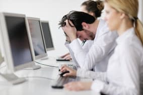 Portrait of a young business man looking depressed and worried from work at meeting office indors