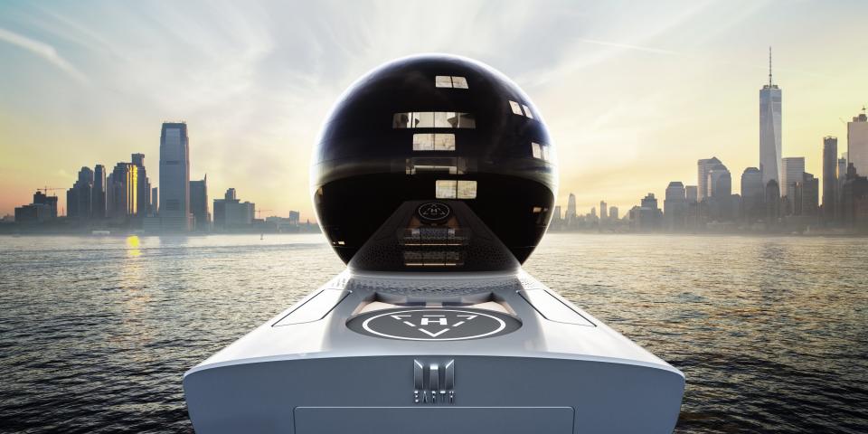 The orb is the most striking design element of the yacht.