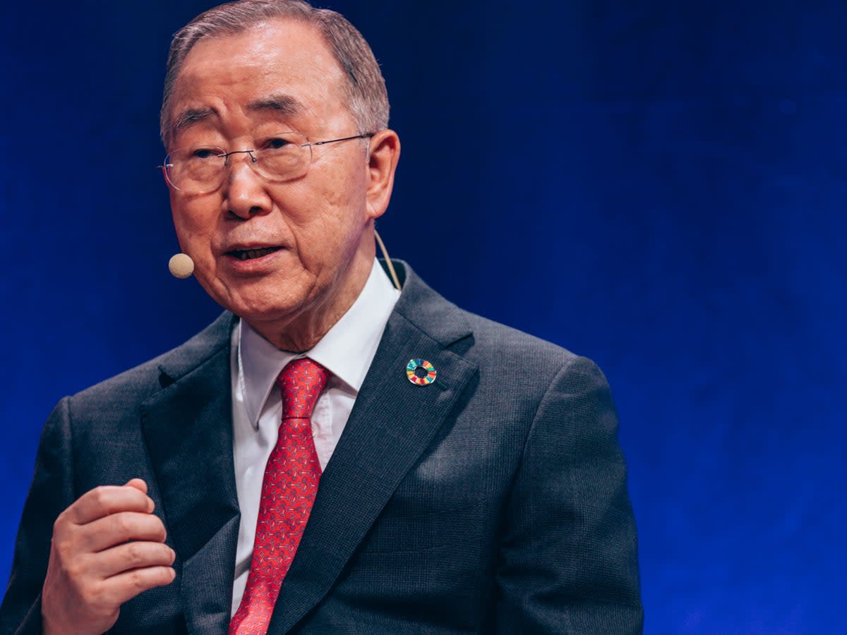 Former secretary general of the United Nations, Ban Ki-moon, speaks at a roundtable event in Vienna with international climate ministers on the issue of adaptation ahead of Cop27 (Martin Krachler)