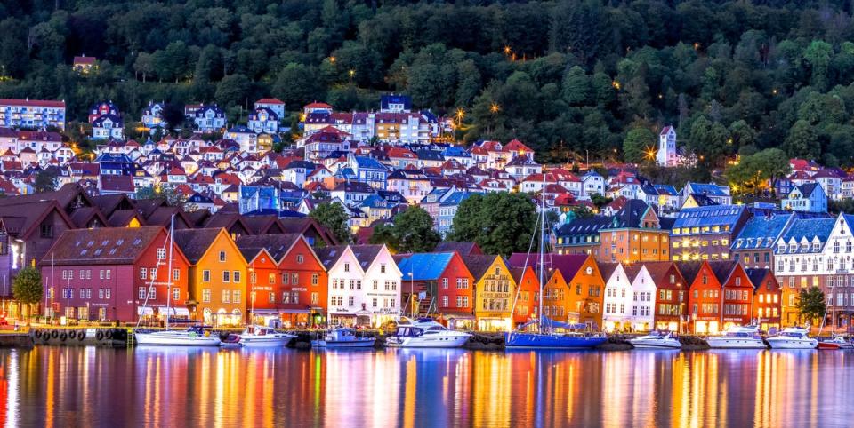 A panoramic view of Bergen, the starting point of Hurtigruten’s epic 12-day cruise (Getty Images)