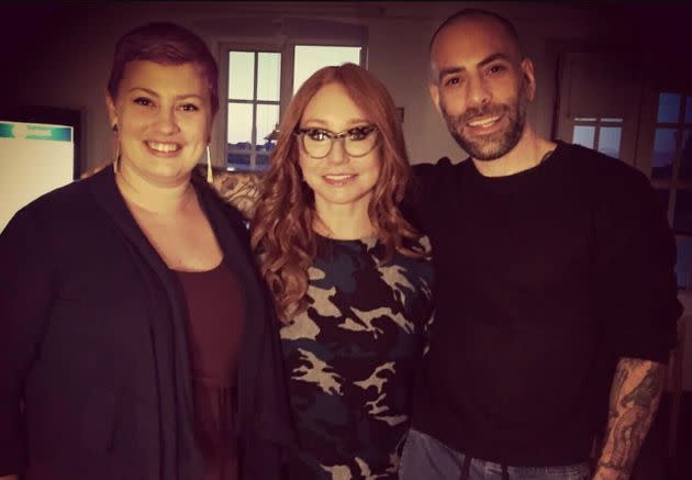 The author (right) with Tori (center) and Sarah in Stockholm, Sweden, in 2015.