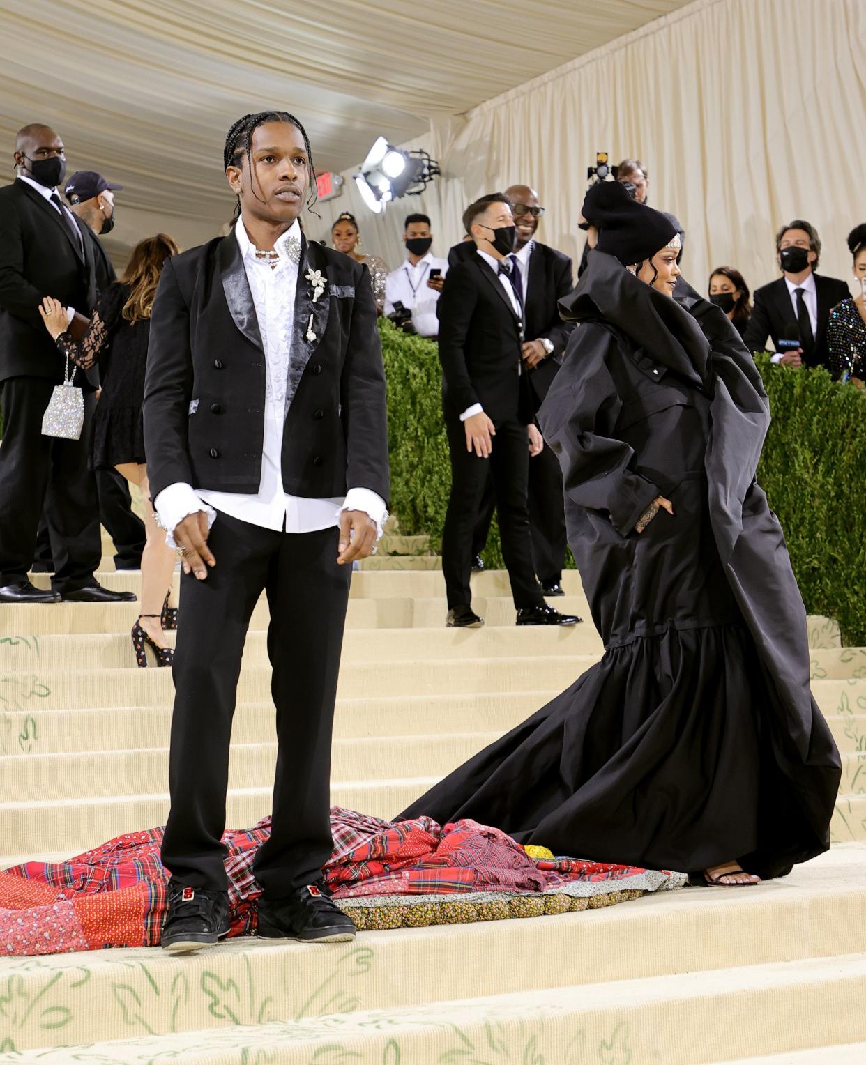 ASAP Rocky and Rihanna attend The 2021 Met Gala Celebrating In America: A Lexicon Of Fashion at Metropolitan Museum of Art on Sept. 13, 2021 in New York.