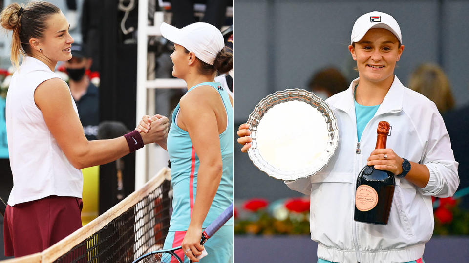 Pictured here, Ash Barty was all class after her loss to Aryna Sabalenka in the Madrid Open final.