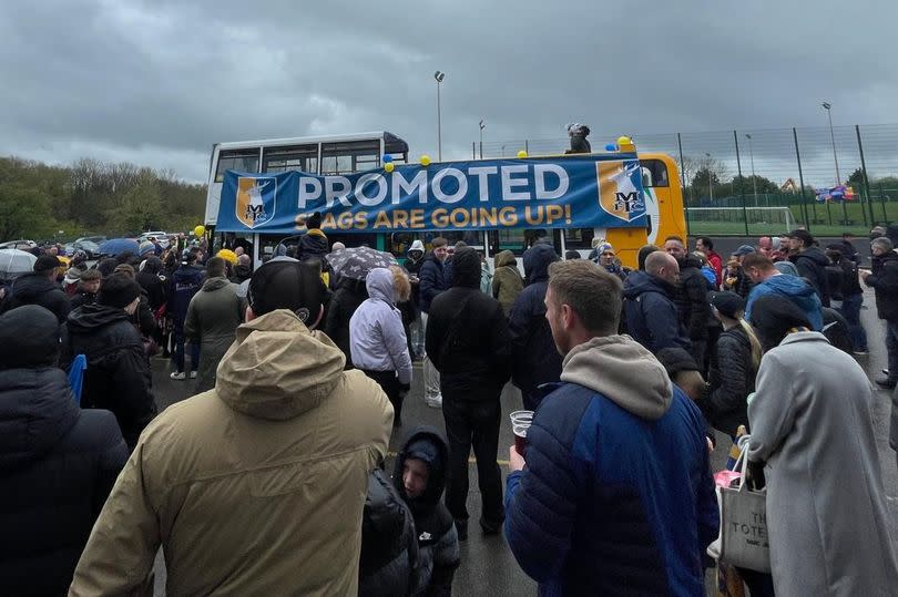Pictured is Mansfield Town's open-top bus celebrations