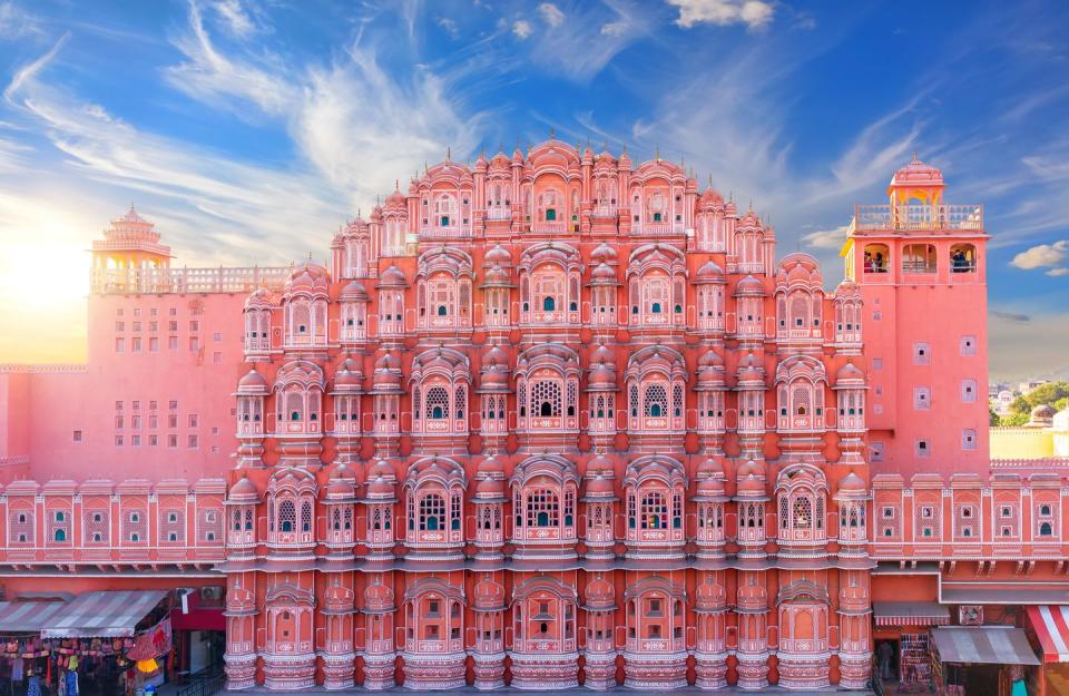 pink palace hawa mahal, jaipur, india, beautiful sunset view