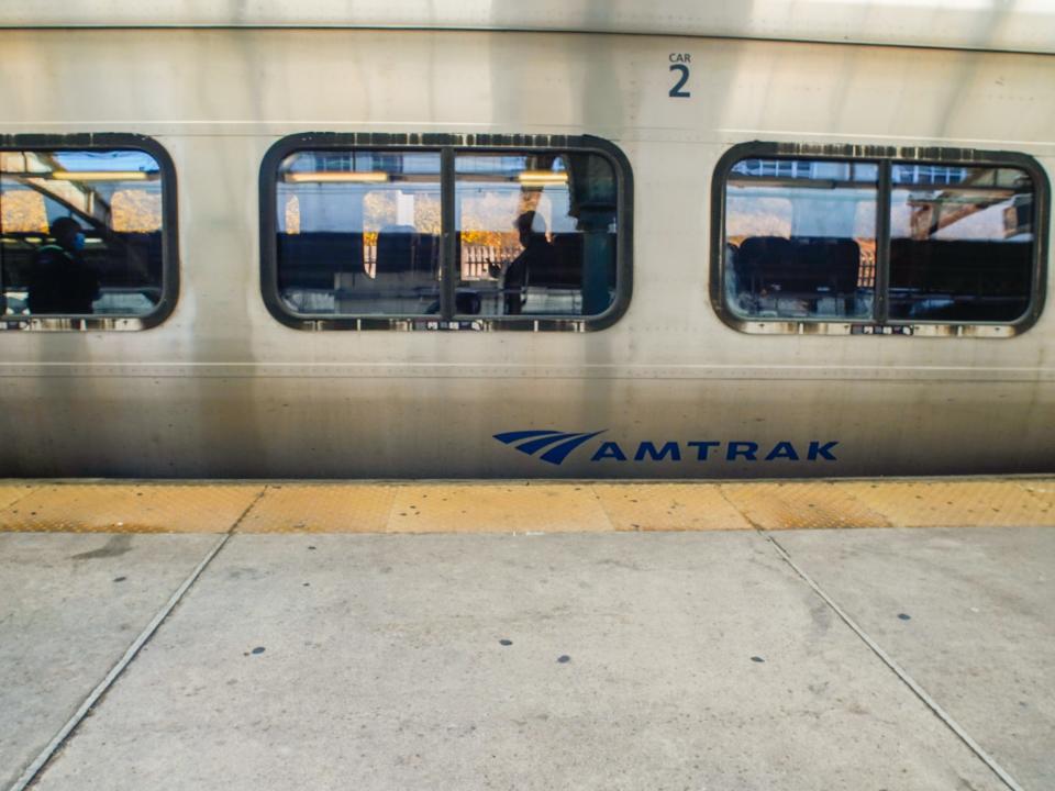 An Amtrak Acela car stopped in Baltimore