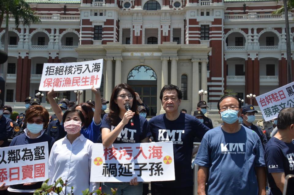 國民黨在立院提案遭綠營封殺，憤而至總統府前靜坐抗議，要求蔡英文撤換駐日代表謝長廷。   圖：翻攝自國民黨立院黨團臉書