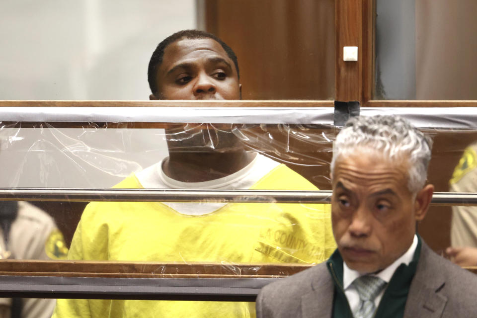 Jerrid Joseph Powell appears at an arraignment at Los Angeles superior court on Monday, Dec. 4, 2023. (Wally Skalij/Los Angeles Times, Pool)