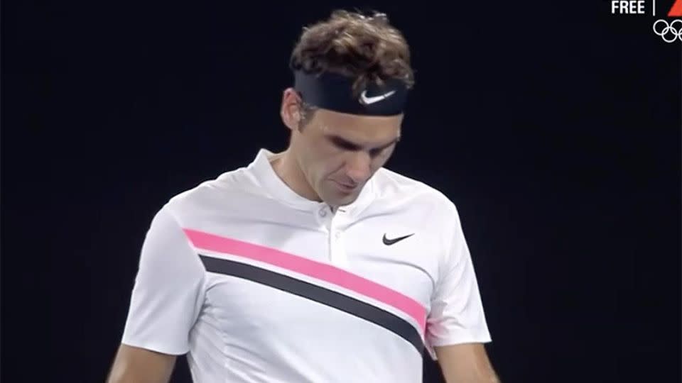 Federer couldn't believe it. Pic: Channel 7