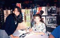 <p>“#ThrowbackThursday: A 15 year old #EvaMendes meeting @Alyssa_Milano at the Glendale mall #TBT”</p>