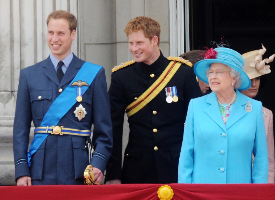 Queen Elizabeth II with Prince William and Prince Harry in 2008.