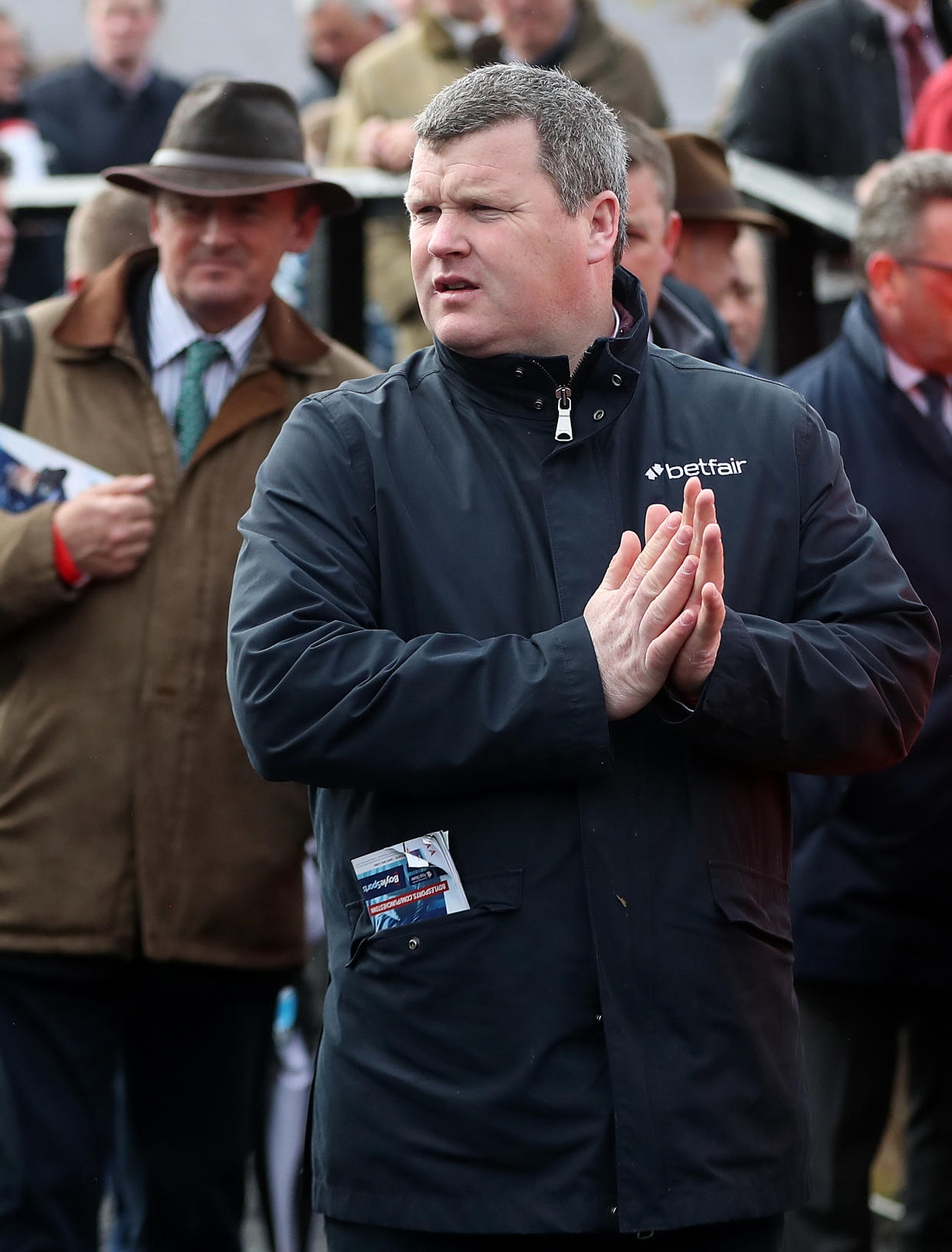 Trainer Gordon Elliot in the parade ring during day one of the Punchestown Festival 2018 at Punchestown Racecourse, County Kildare. PRESS ASSOCIATION Photo. Picture date: Tuesday April 24, 2018. See PA story RACING Punchestown. Photo credit should read: Niall Carson/PA Wire