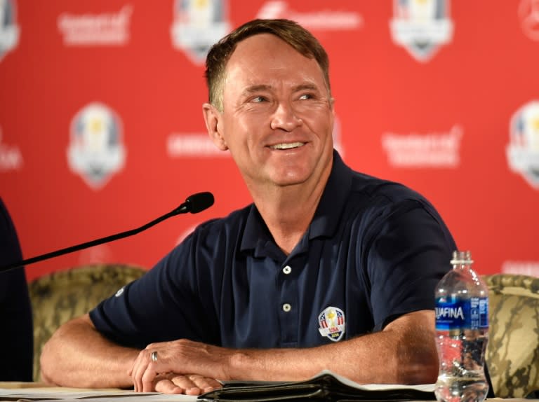 Davis Love speaks at the Ryder Cup Team USA Captain's Picks Press Conference, at Hazeltine National Golf Club in Chaska, Minnesota, on September 12, 2016