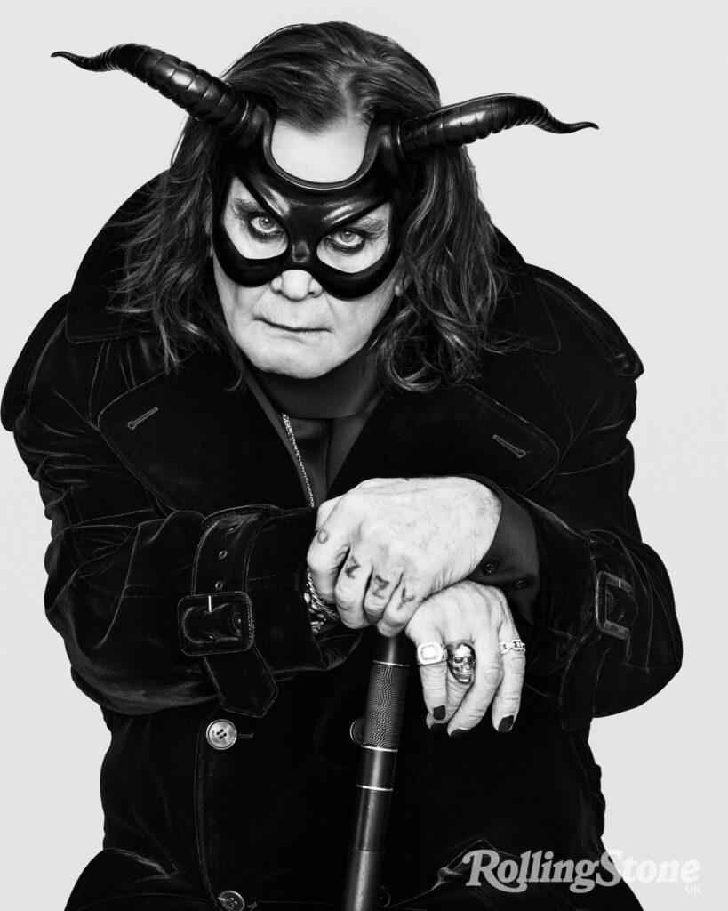 Ozzy wears shirt and trousers by Saint Laurent, mask by Cecilio Leather Designs, necklace by Chrome Hearts, rings by Rockford Collection, bracelets by Luis Morais, watch by Cartier, holding cane by fashionable canes (Picture: Danielle Levitt)