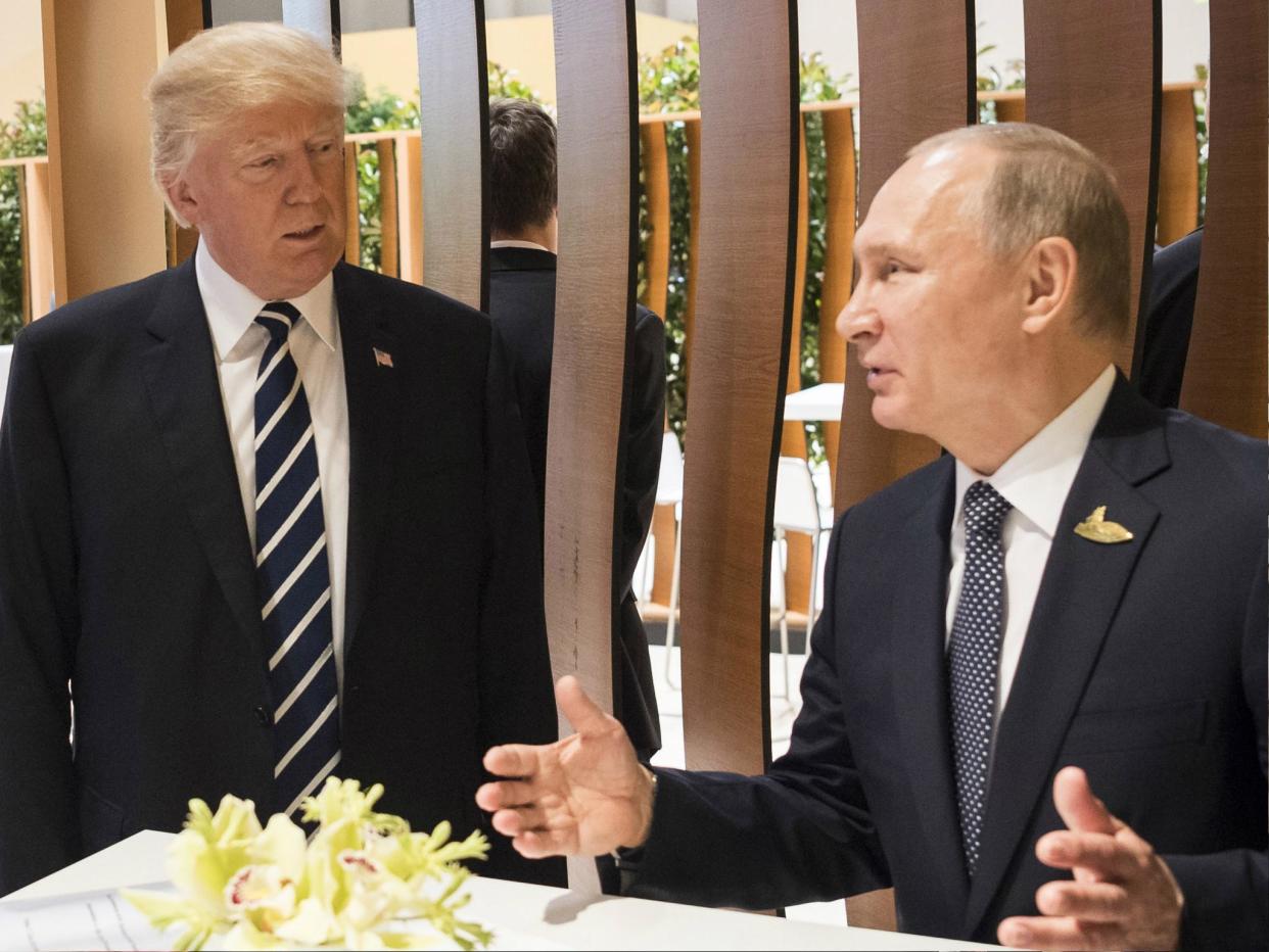 Russian President Vladimir Putin and US President Donald Trump meet at the G20 summit in Hamburg, Germany on 7 July 2017: BPA via Getty Images