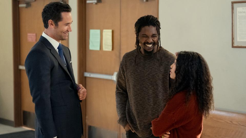 Manuel Garcia-Rulfo, Shwayze and Anais Lee as Mickey, Terrell and Terrell's daughter in The Lincoln Lawyer season 2