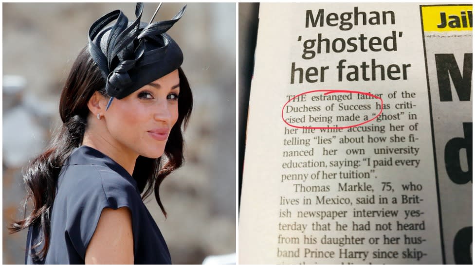 Meghan Markle has been caught up by a newspaper's typo. Photo: Getty/Twitter