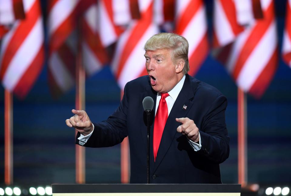 Republican presidential candidate Donald Trump speaks on the last day of the Republican National Convention on July 21, 2016, in Cleveland, Ohio.