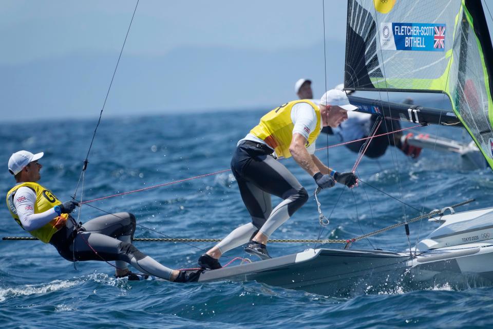 Stuart Bithell and Dylan Fletcher won gold in the 49er (Gregorio Borgia/AP) (AP)