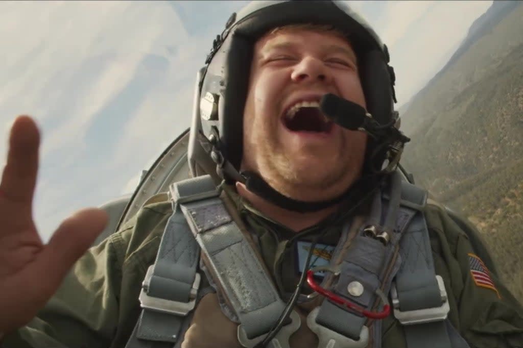 James Corden during the daring Top Gun-style flight with Tom Cruise  (The Late Late Show )