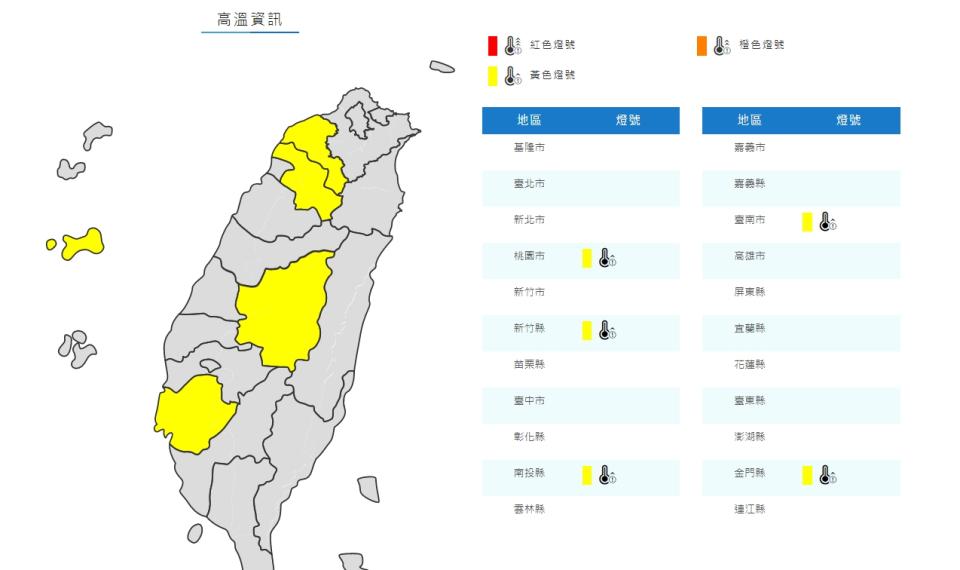 氣象局發布高溫資訊。（圖／翻攝自中央氣象局）