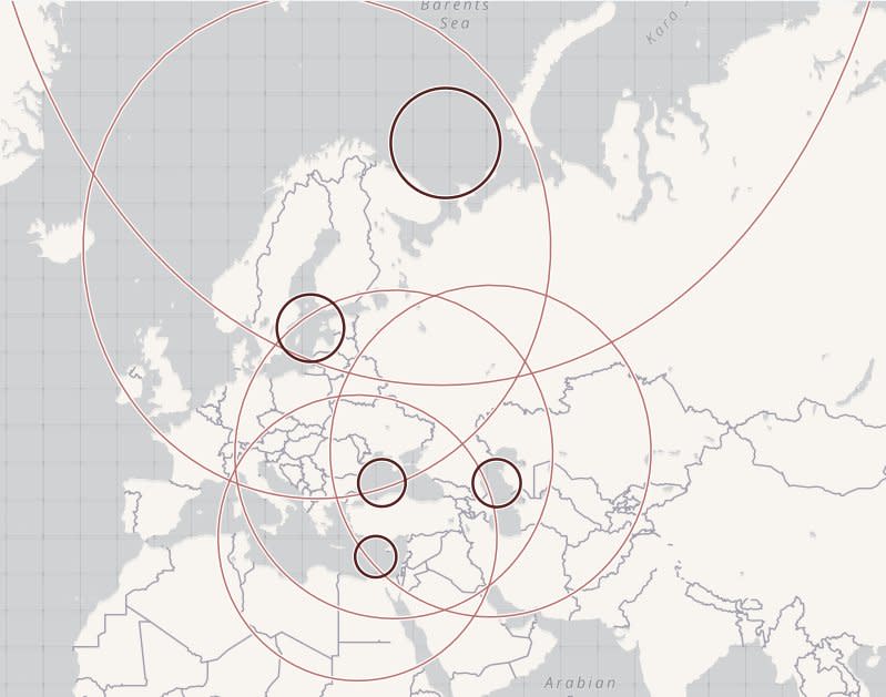 Russia Kalibr missile range distance Europe